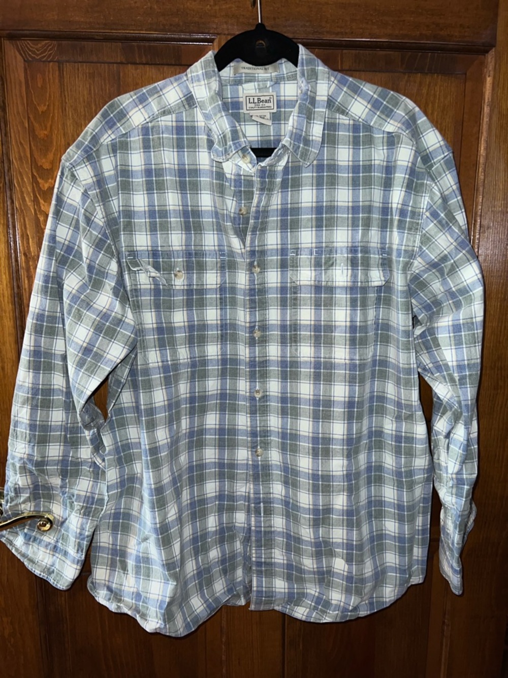 L.L. Bean Men's Blue and White Plaid Button-Down Shirt XL